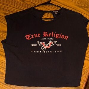 True Religion Black Crop Top with Red Logo